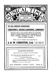 Anzeige von Alec Hodsdon in The Musical Times 1944