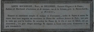 Rousselot & Decombes - Etikett in einem Klavier ca. 1840