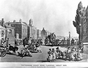 Tottenham Court Road c. 1800 - Engraving after Rowlandson